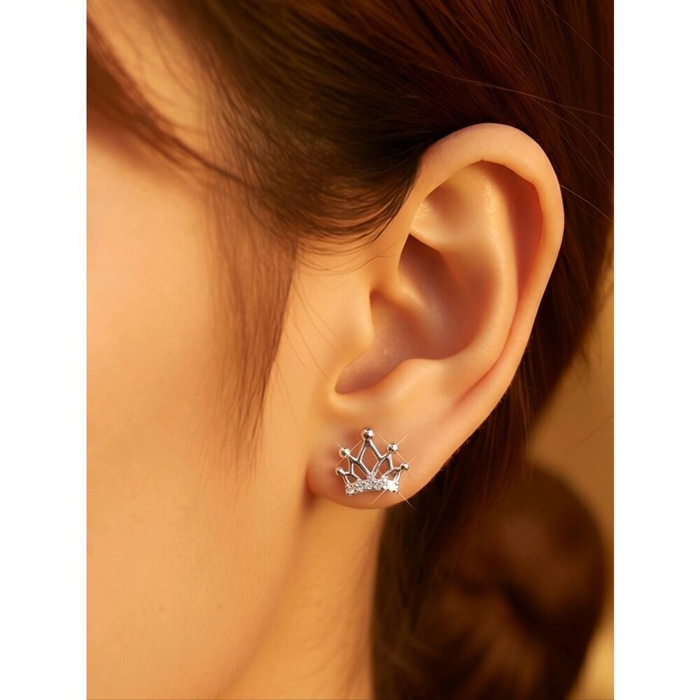 Silver Crown Stud Earrings Tiny CZ Tiara Princess Bridal Dainty Princess Jewelry